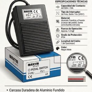 PEDAL ELECTRICO NEGRO METAL  FS-01 12-380V, 5A MAXYM