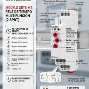 GRT8-M2 AC/DC 12-240V RELE TEMPORIZADOR MULTIFUNCION  GEYA