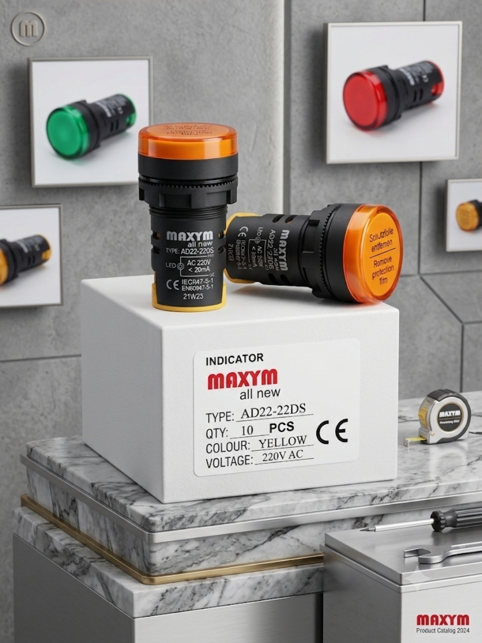 AD22-22DS PILOTO INDICADOR LED 22mm 220VAC AMBAR MAXYM
