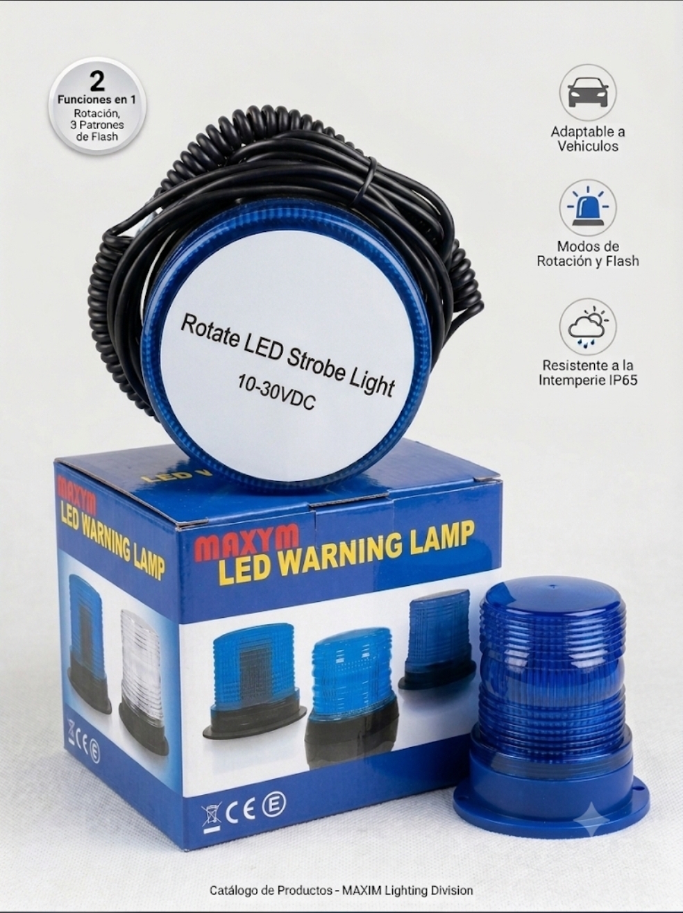 48-A CIRCULINA ESTROBOSCOPICA Y ROTATIVO LED BASE IMANTADA10-30VDC AZUL MAXYM