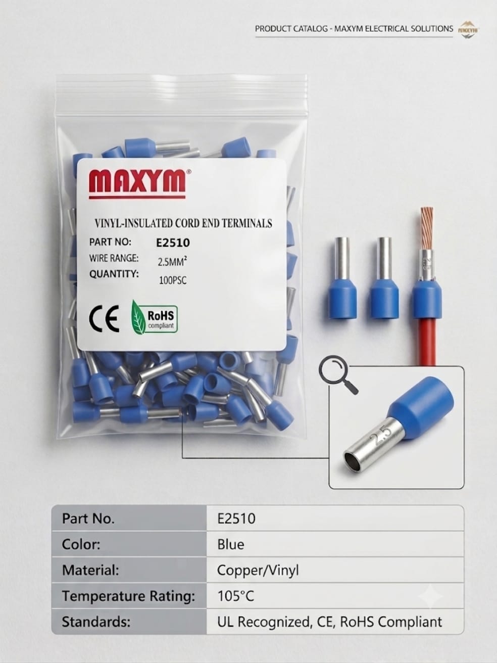 TERMINAL MANGUITO AZUL E2508 14AWG X100 MAXYM