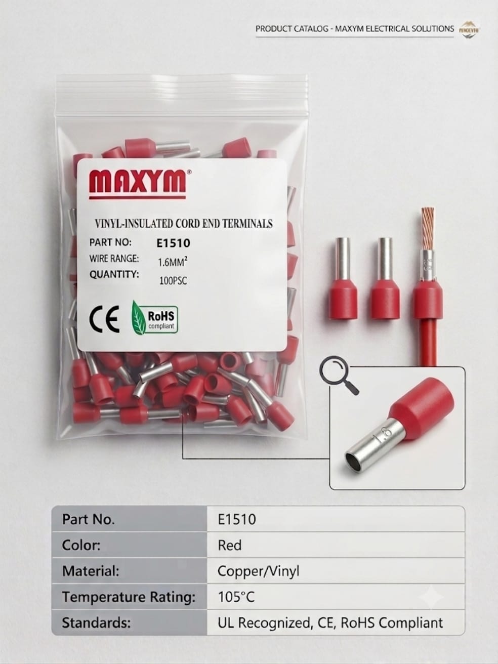 TERMINAL MANGUITO ROJO E1508 16AWG X100 MAXYM