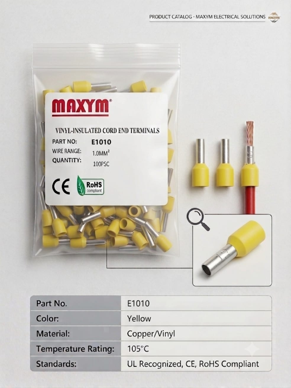 TERMINAL MANGUITO AMARILLO E1008 18AWG X100 MAXYM