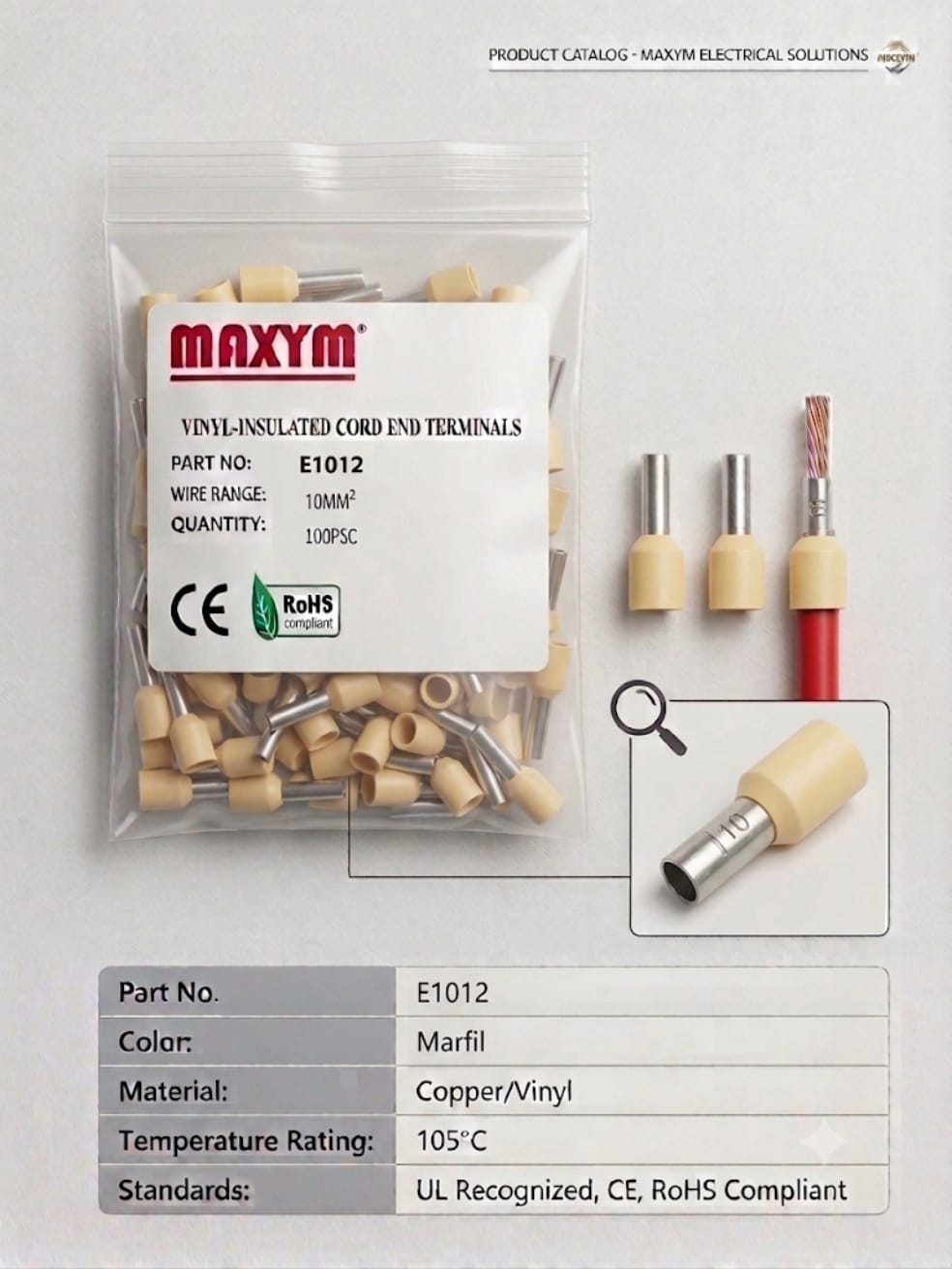 TERMINAL MANGUITO MARFIL E10-12 8AWG X100 MAXYM