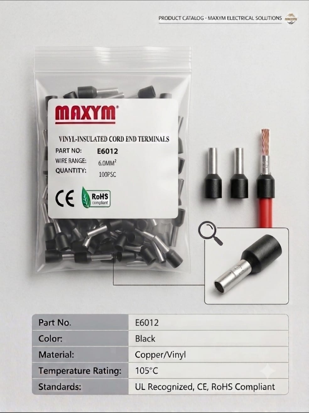 TERMINAL MANGUITO NEGRO E6012 10AWG X100 MAXYM