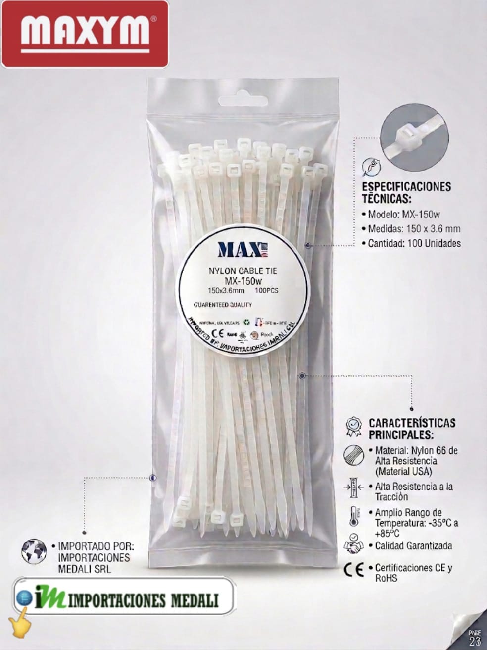 CINTILLO NYLON 150 X 3.6mm BLANCO MAXI