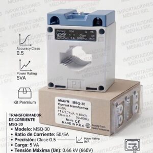 MSQ-30 50/5A TRANSFORMADOR DE CORRIENTE P/ BARRA DE COBRE CLASS 1.0 50-60HZ MAXYM