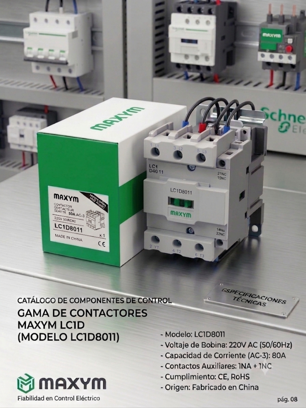 LC1D 8011 CONTACTOR TRIFASICO 80A 1NO 1NC 230VAC 50/60HZ MAXYM